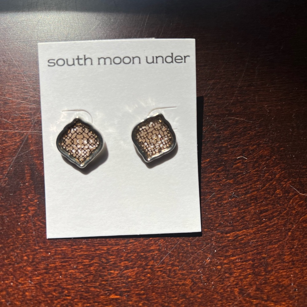 South Moon Under Gold and Silver Square Earrings